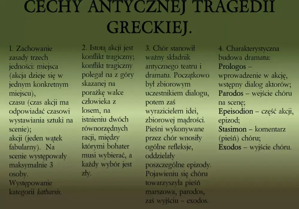 Cechy tragedii greckiej - konflikt tragiczny i katharsis