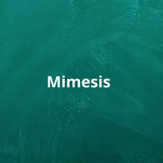 Biały napis "Mimesis" na zielonej tablicy, symbolizujący naśladowanie i odzwierciedlenie rzeczywistości.
