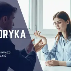 Blog o retoryce: sztuka perswazji wczoraj i dziś. Dwie osoby rozmawiają, jedna gestykuluje.