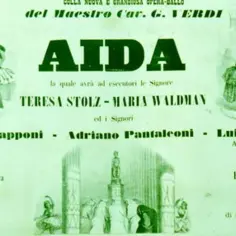 Plakat opery AIDA z Verdi, z baletnicami w tutu i listą wykonawców.