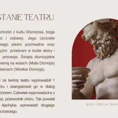 Starożytna Grecja, mitologia: rzeźba Dionizosa, boga wina i zabawy, patrona teatru.