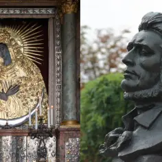 Obraz Matki Boskiej Częstochowskiej i popiersie Jana Kazimierza, króla, który w czasie potopu szwedzkiego zawierzył Polskę opiece Maryi.