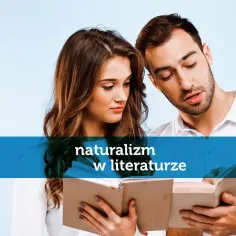 Para czyta książkę, zgłębiając tajniki konwencji naturalistycznej w literaturze.