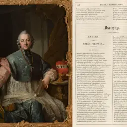 Portret duchownego w stroju, obok tekst satyry do króla. Krótka satyra do króla streszczenie.
