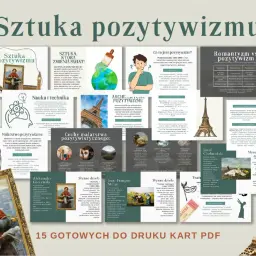 Sztuka pozytywizmu: nauka, technika, architektura i malarstwo. Obraz przedstawia kluczowe cechy i przykłady tego nurtu.