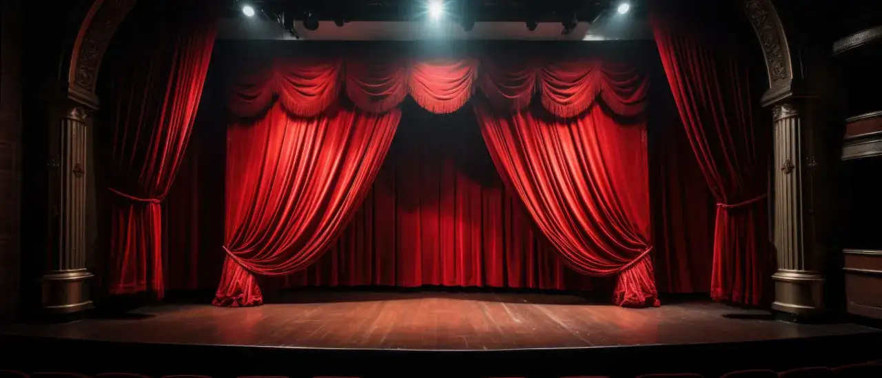 Czerwone zasłony teatru, gotowe do odsłonięcia sceny. To jak metafora przykłady życia: za kurtyną czeka nieznane.